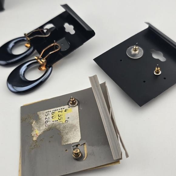 Retro Statement Earring Lot – Enamel, Lucite, Tarazzia Design Clip-Ons (3 Pairs) - Picture 3 of 5